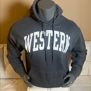 Port & Company Gray Hooded Sweatshirt with Western Text Size Large or XL